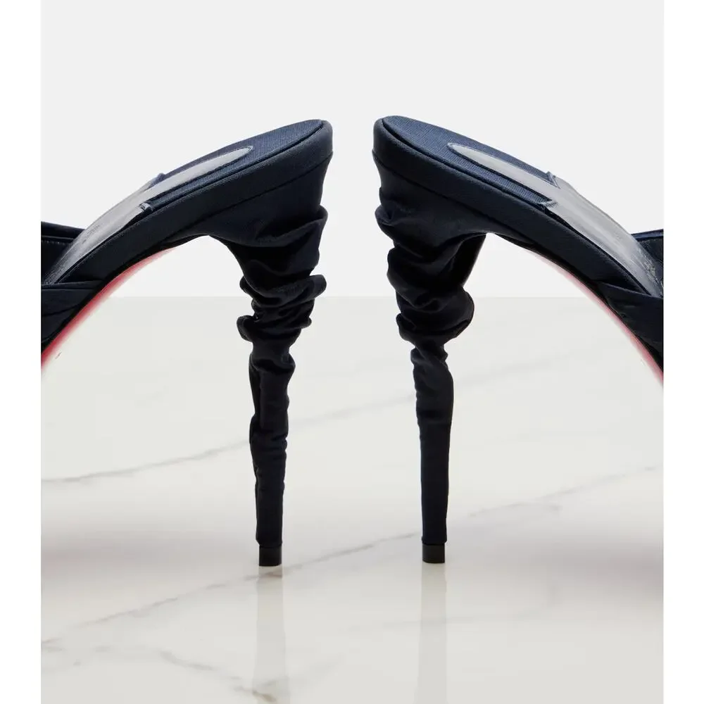 Christian Louboutin Affabula Mule 100 Last Night Navy Blue Sandal Heel Pump 36.5